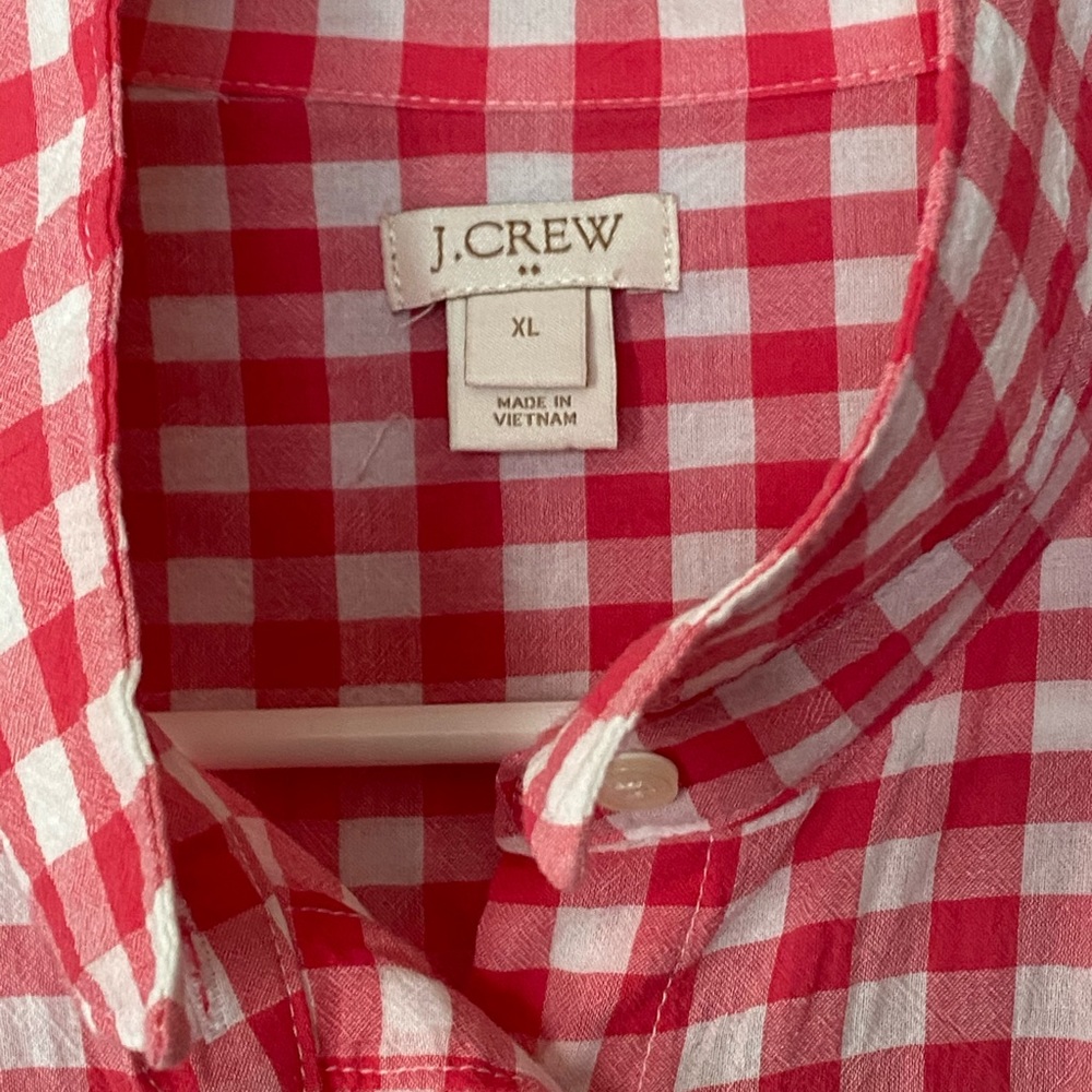 J. Crew.  Pink Gingham button up blouse. XL.